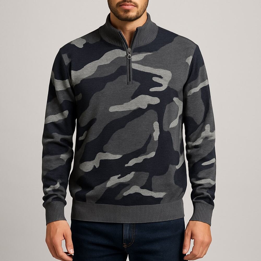 Whipper-In Camo 1/4 Zip Sweater Large Gray Black Pullover Streetwear